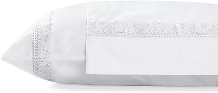 Linen Home 100% Cotton Percale Gardenia Lace Pillowcases King Size, White, 2 Pieces of Pillow Case, Crisp and Cool Strong Bed Linen, 20 inches X 40 inches