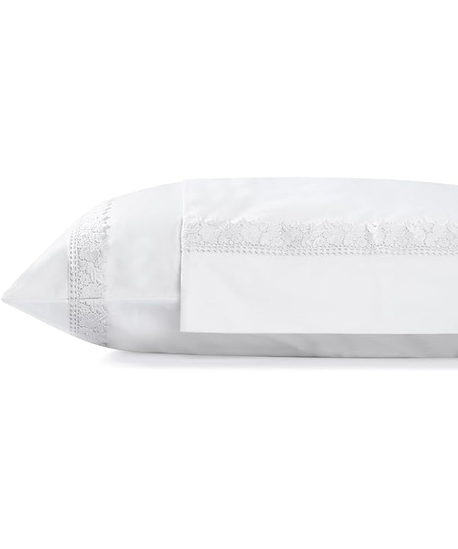 Linen Home 100% Cotton Percale Gardenia Lace Pillowcases King Size, White, 2 Pieces of Pillow Case, Crisp and Cool Strong Bed Linen, 20 inches X 40 inches