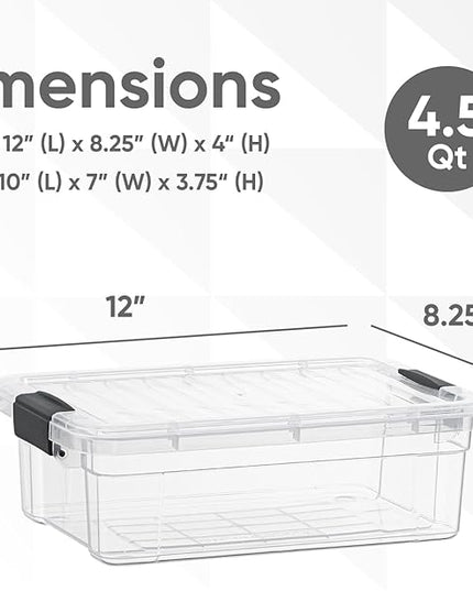 Superio Storage Bins with Lids- 4 Pack, 4.5 Qt Clear Boxes for Organizing, Stackable Plastic Containers- BPA Free, Non-Toxic, Odor Free, Organizer for Home, Office, Dorm