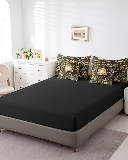 Feelyou 7Pcs Sun and Moon Comforter Sets Queen Size, Butterfly Moth Flower Rustic Garden Comforter Set Bed in a Bag(1 Comforter, 1 Flat Sheet 1 Fitted Sheet 2 Pillowcases and 2 Throw Pillow Covers)