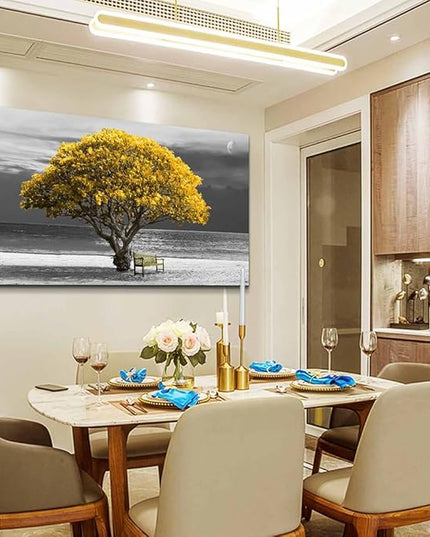 Wapluam Large Canvas Wall Art for Living Room, Office, Bedroom - Black and White Landscape Paintings With Yellow Trees - Framed Pictures Artwork Home Decor Mural 24x48 in