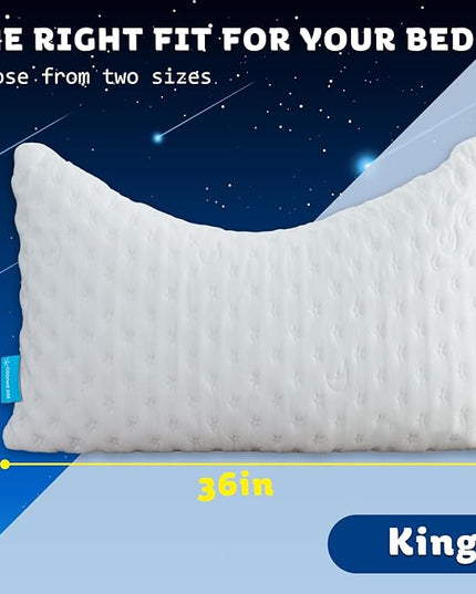 Cooling Side Sleeper Pillow for Neck and Shoulder Pain, Luxury Shredded Memory Foam Curved Bed Pillows for Sleeping Set of 2- Adjustable King Size- Washable Cover Crescent White