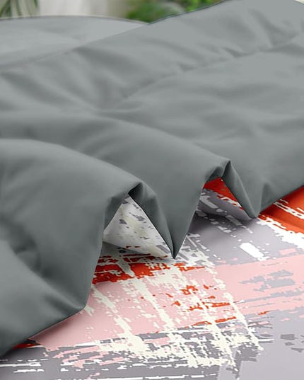 Comforter Set Full Size, Urban Graffiti Orange Grey 7 Pcs Bedding for Kids and Adults, Abstract Paint Line Bed Sheet Sets with Fitted Sheet 2 Pillowcase & 2 Sham for Bedroom Bed Decor