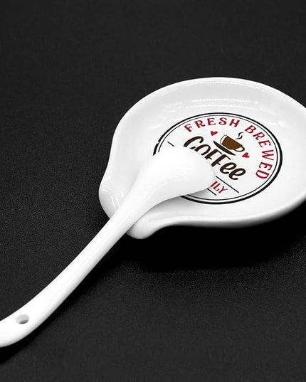 Funny Coffee Colored Pattern Ceramic Coffee Spoon Holder-Coffee Spoon Rest -Coffee Station Decor Coffee Bar Accessories-Coffee Lovers Gift for Women and Men (Fresh Brewed Coffee Served Daily)