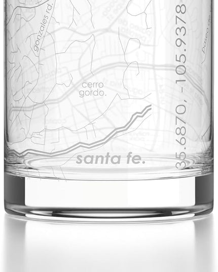 Well Told Engraved Santa Fe New Mexico Map Rocks Glass, Old Fashioned Glassware (11 oz, Clear) Etched Bourbon Tumbler, Gifts For Whiskey Lovers