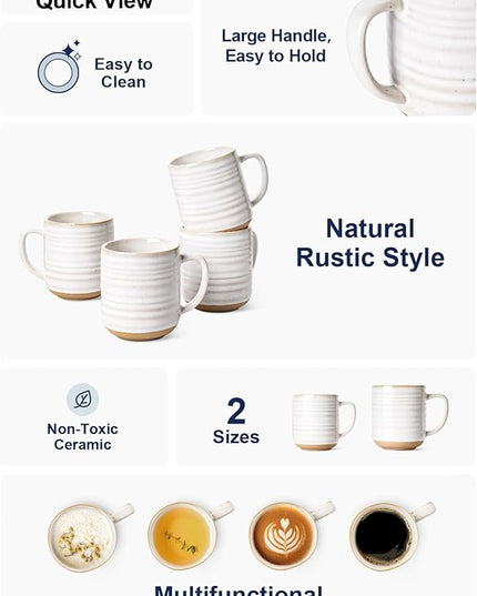 LE TAUCI Coffee Mugs 12 oz, Ceramic Coffee Cups for Latte, Hot Tea, Cappuccino, Mocha, Cocoa, Housewarming Wedding Present Mug Set - Set of 4, Arctic White