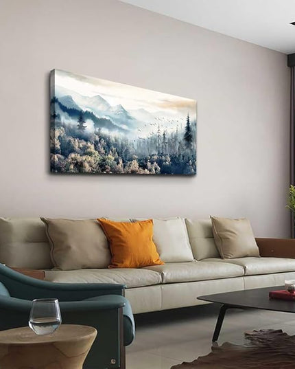 hyidecorart Framed Wall Art For Living Room Canvas Wall Decor For Office Bedroom Decorations Fog forest landscape Pictures Artwork Poster Wall Painting Canvas Prints Home Decor Works 40 X 20in