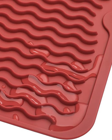 Silicone Dish Drying Mat for Multiple Usage,Easy clean,Eco-friendly,Heat-resistant Silicone Mat for Kitchen Counter or Sink,Refrigerator or drawer liner Red L 16 inches x 12 inches