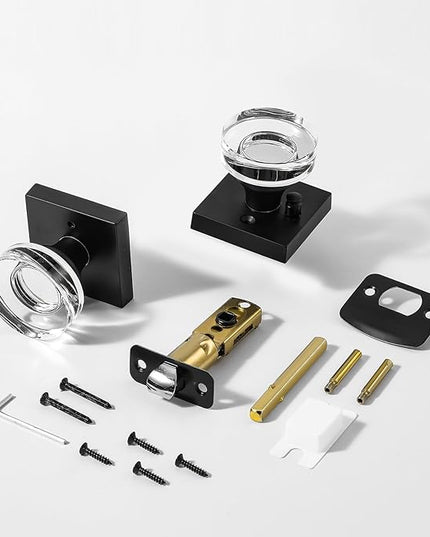 Glass Door Knobs Interior, Privacy Crystal Door Knobs with Lock, Vintage Black Bedroom Door knobs Crystal Door Handles for Bathroom, Matte Black
