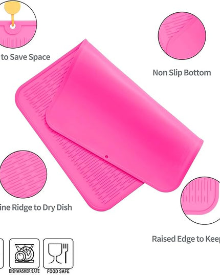 Silicone Dish Drying Mat for Multiple Usage,Easy clean,Eco-friendly,Heat-resistant Silicone Mat for Kitchen Counter or Sink,Refrigerator or Drawer Liner Rose 2XL 24 inches x 18 inches