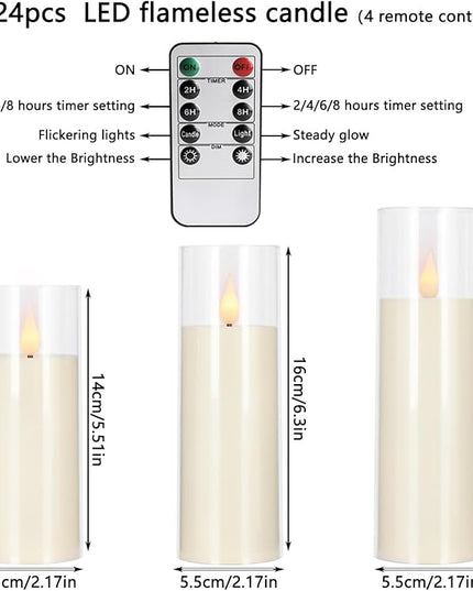 Flickering Flameless Candles Battery Operated with Remote,Led Pillar Candles with Realistic Moving Wick Candles for Halloween,Christmas,Home Decor Pack of 24 (D2.2 xH 5" 6" 7")(Ivory)