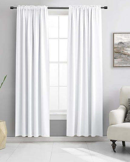 Pure White 50% Light Reducing Curtains 90 Inches Long - Room Darkening Thermal Insulated Drapes Window Treatment Curtains for Living Room Patio Door,2 Panels,W 52 x L 90 Inch