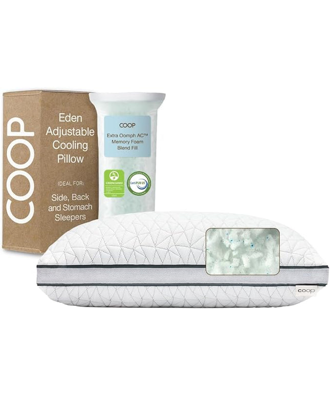 Coop Home Goods Eden Bed Pillow Queen Size for Sleeping on Back, Stomach and Side Sleeper- Medium Soft Memory Foam Cooling Gel - CertiPUR-US/GREENGUARD Gold