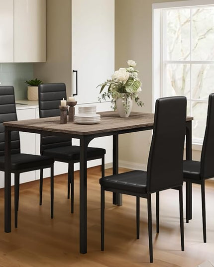Gizoon Dining Table Set for 4, Kitchen Table Chairs Set of 4, 5 Piece Kitchen Table Set with 4 Upholstered PU Leather Chairs for Dining Room, Living Room, Apartment, Small Space, Grey