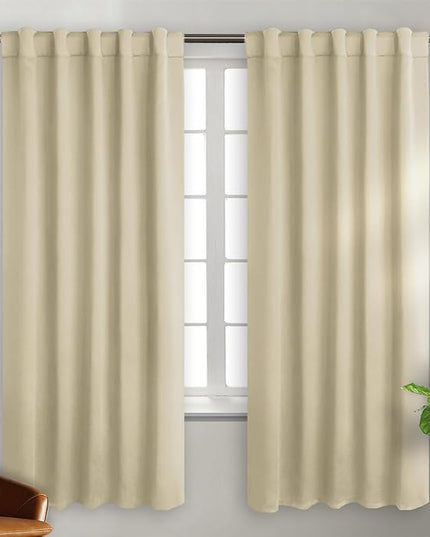 BGment Rod Pocket and Back Tab Blackout Curtains for Bedroom - Thermal Insulated Room Darkening Curtains for Living Room, 2 Window Curtain Panels (42 x 72 Inch, Beige)