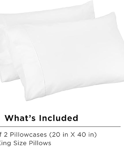 Linen Home 500 Thread Count King Pillowcase Set | 100% Long-Staple Cotton Pillow Cases | Soft & Smooth Luxury Satin Set of 2 Pillowcases | 4 Inch Z Hem | White