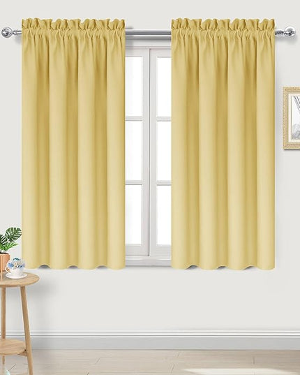DWCN Blackout Curtains for Bedroom – Rod Pocket Thermal Insulated Noise Reducing Noise Reducing Drapes for Living Room, W 42 x L 45 Inch, 2 Panels, Light Yellow
