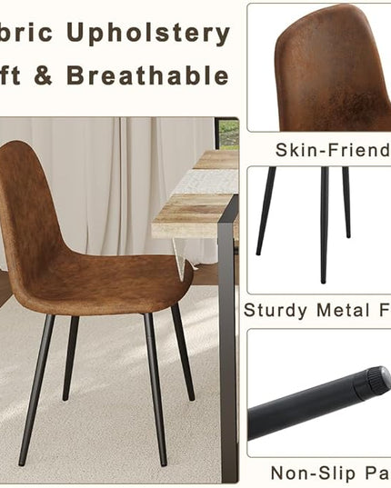 FURNITO Wood Dining Table Set for 6, 71" Large Rectangular Kitchen & Dining Room Table with 6 Suede Upholstered Chairs, Modern Farmhouse Dining Set for Home, Living Room, Office, or Conference Room