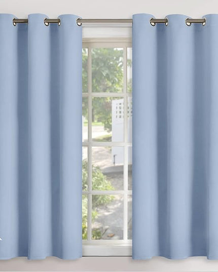 YoungsTex Light Blue Blackout Curtains 48 Inch Long for Kids Bedroom - Short Length Thermal Insulated Drapes with Grommet Room Darkening Privacy for Kitchen Bathroom Window, 2 Panels, 42 x 48 Inch