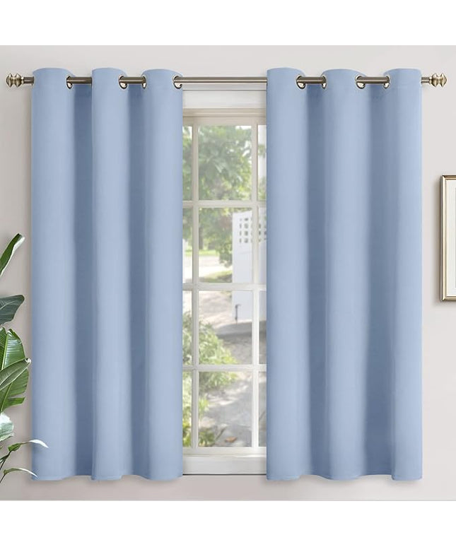 YoungsTex Light Blue Blackout Curtains 48 Inch Long for Kids Bedroom - Short Length Thermal Insulated Drapes with Grommet Room Darkening Privacy for Kitchen Bathroom Window, 2 Panels, 42 x 48 Inch