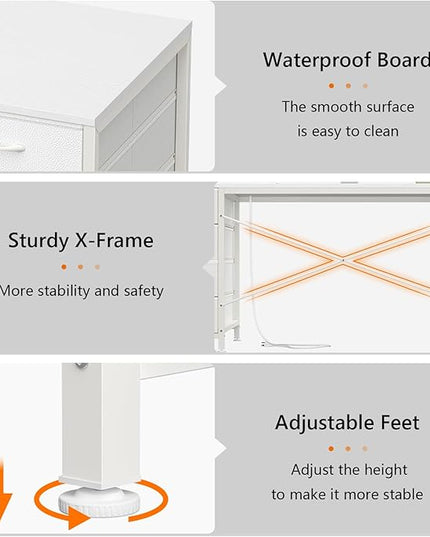 60 Inch Computer Desk with 8 Drawers, Home Office Desk with Power Outlets, Work Study Gaming Desk with 8 Fabric Drawers