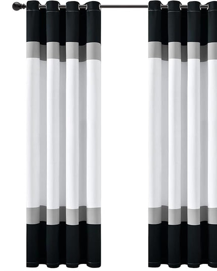 Lush Decor Alexander Color Block Light Filtering Window Curtain Panel Pair, 52"W x 84"L, Black & Gray