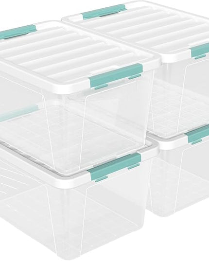 Readsky 36 Quart Plastic Clear Storage Bins with Lids, Large Latch Boxes, 4-Pack