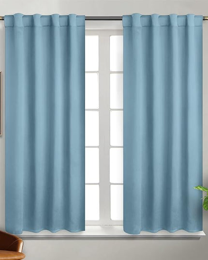 BGment Rod Pocket and Back Tab Blackout Curtains for Bedroom - Thermal Insulated Room Darkening Curtains for Living Room, 2 Window Curtain Panels (38 x 45 Inch, Greyish Blue)