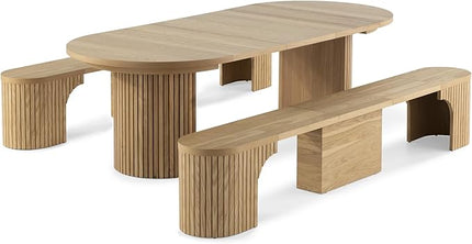 Transformer Table - Solid Wood Extendable Round Dining Table Set with 2 Benches, Seats 4-10, Extendable Round Dining Set, Bench with Panel Storage, Scandinavian Oak, Natural Finish (Table + 2 Benches)