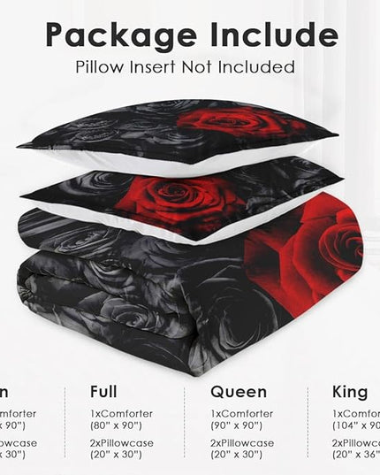 Twin Size Comforter Set with Pillowcase, Red Rose Flower 2 Pcs Bedding for Kids and Adults, Summer Vintage Floral Soft Comforter Set for Bedroom Bed Decor