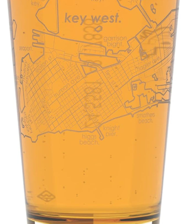 Well Told Engraved Key West Florida Map Pint Glass, Etched Beer Gift (16 oz, Clear) City Map Pint, Custom City Glassware, Gifts For Beer Lovers