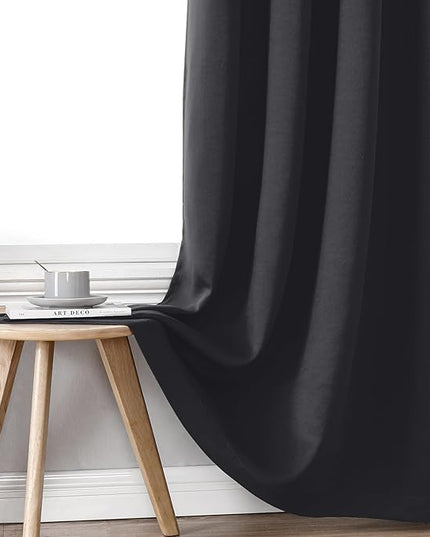 ChrisDowa 100% Blackout Curtains for Bedroom with Black Liner, 2 Thick Layers Total Blackout Thermal Insulated Grommet Small Window Curtains 45 Inch Length 2 Panels Set (Dark Grey, 52 x 45 Inch)
