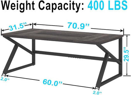 IBF Long Desks for Home Office, Large Metal Wooden Computer Desk for 2 Monitors, 70 Inch Two Person Desk for Executive Work Writing Study Gaming, Industrial Modern Big Double Desk, Dark Gray Oak