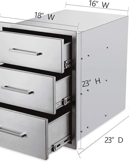 yuxiangBBQ Outdoor Kitchen Drawers Stainless Steel 3-Drawer BBQ Drawer 18" W x 23" H x 23" D Enclosed Built-in Drawer Flush Mount for Outdoor Kitchens & BBQ Islands