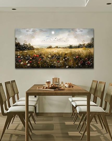 Wapluam Large Wall Art Living Room Wall Decor for Bedroom Wildflower Field Vintage Wall Art Canvas Prints Paintings Farmhouse Artworks Pictures Modern Aesthetic Home Wall Decoration Ready To Hang