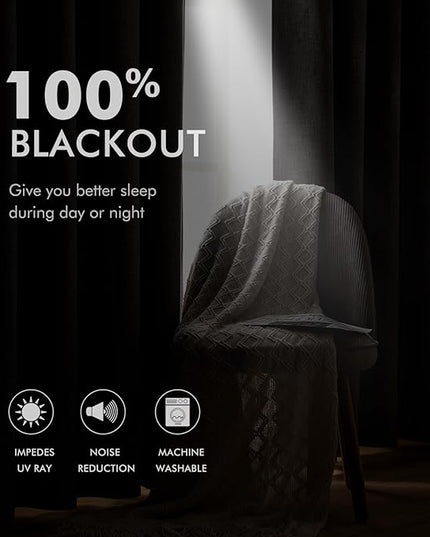 MIULEE Linen Texture Curtains for Bedroom Solid 100% Blackout Thermal Insulated Seafoam Green Curtains Grommet Room Darkening Drapes for Living Room Nursery 52x96 Inch (2 Panels)