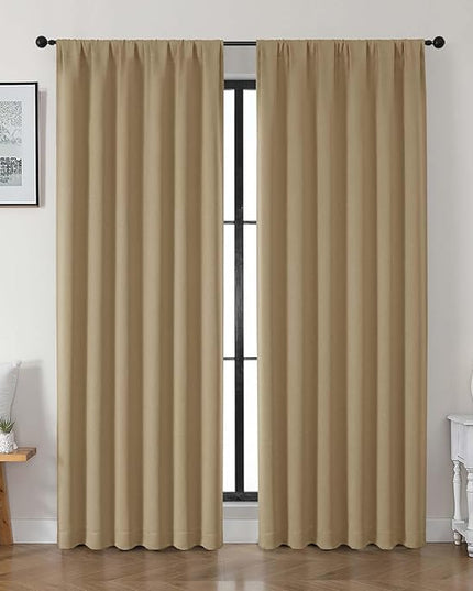 Gwine Taupe Blackout Curtains for Bedroom 90 inches Long 2 Panels Set, Solid Noise Reducing Thermal Insulated Blackout Curtains for Living Room with Rod Pocket, Each 50" Wx90 L