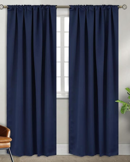 BGment Navy Blue Black Out Curtains 84 Inch Long - Thermal Insulated Blackout Noise Reducing Energy Efficiency Room Darkening Solid Rod Pocket and Back Tab Curtains for Living Room, 34 x 84 Inch