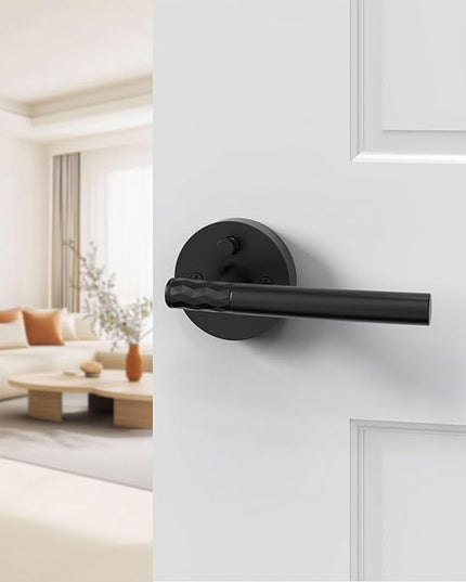 1 Pack Matte Black Privacy Door Handle - Keyless Entry, Heavy Duty Zinc Alloy Lever for Bedroom/Bathroom