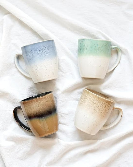 Bosmarlin Ceramic Coffee Mug Set of 4, 17 Oz, 4 Colors to Choose, Tea Cups, Dishwasher and Microwave Safe, Reactive Glaze (Green)