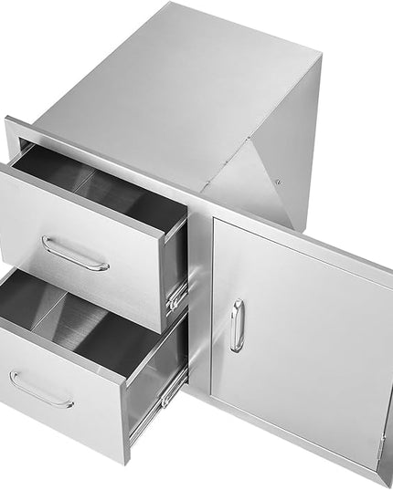 VEVOR Outdoor Kitchen Door Drawer Combo, 32.5" Wx21.7 Hx20.5 D, Access Door Double Drawers with Paper Towel Rack, BBQ Island Drawers with Stainless Steel Handles, 30.7" Wx20 Hx21 D Cutout Size
