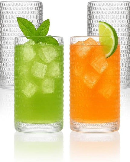 LEMONSODA Vintage Clear Hobnail Drinking Glasses (Highball 15oz, Set of 32) [2225]