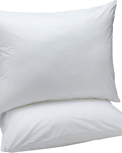 Amazon Basics Down Alternative Bed Pillows and Pillow Protector Case 2-Piece Set, Medium Density, Standard - Pack of 2, White, 26"L x 20"W