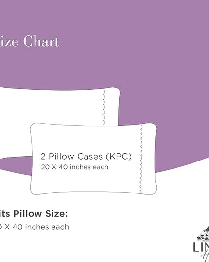 Linen Home 100% Cotton Percale Moon Scallop Hem Pillowcases King Size, Mauve Lavender, 2 Pieces of Pillow Case, Crisp and Cool Strong Bed Linen, 20 inches X 40 inches