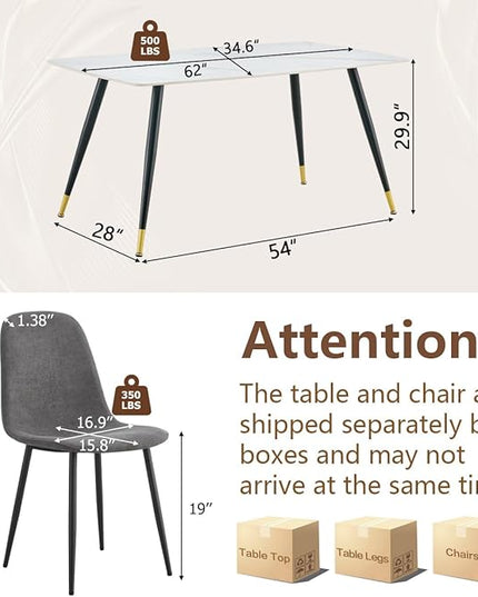 Modern Dining Table Set for 6, Dining Table Chairs Set of 6, Sintered Stone Kitchen Table Top and Modern Chairs Set of 6 for Kitchen Dining Room