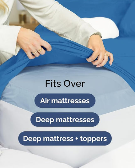 Extra Deep Twin XL Sheet Set - 4 Piece Breathable and Cooling Sheets - Hotel Luxury Bed Sheets Set - Easy Fit - Soft, Wrinkle Free and Comfy Sheets Set - Royal Blue Sheet Set with Extra Deep Pockets