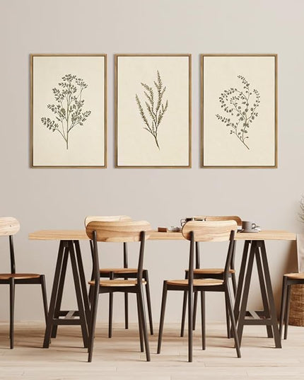 ANHUIB Vintage Floral Wall Art Large Cream Botanical Wall Decor Modern Paintings 16x24 Inch Set of 3 for Living Room Dining Room Bedroom
