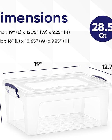 Superio Storage Bins with Lids, Clear Plastic Containers for Organizing, Stackable Totes, BPA Free, Odor Free, Organizer Boxes for Home, and Dorm (2 Pack, 28.5 Qt)