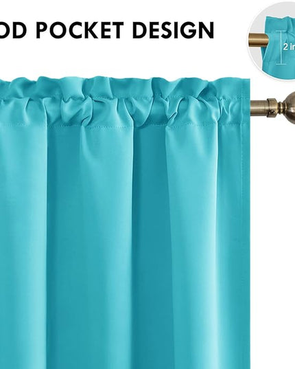 DWCN Turquoise Blackout Curtains for Bedroom –Rod Pocket Thermal Insulated Room Darkening Drapes for Living Room, W 42 x L 54 Inch, 2 Panels