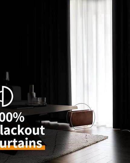 YoungsTex Black 100% Blackout Curtains 72 Inches for Bedroom Thermal Insulated Total Room Darkening Curtains for Living Room Window with Black Back Grommet, 2 Panels, 42 x 72 Inch